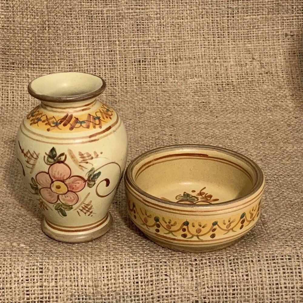 Art Pottery Bud Vase and Trinket Dish 4” Bud Algarve Pottery Portugal